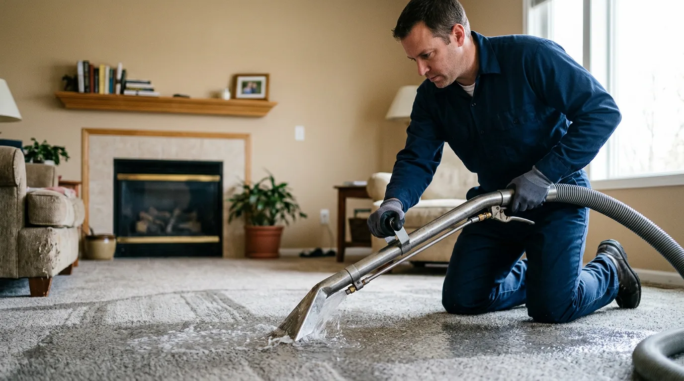 Water damage restoration technician working near Peru, IN